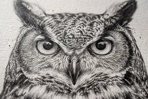 Macro Graphite Drawing of Great Horned Owl