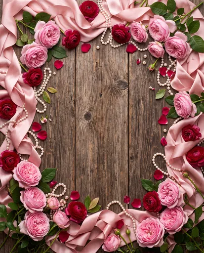 Floral and Silk Ribbon Wooden Frame