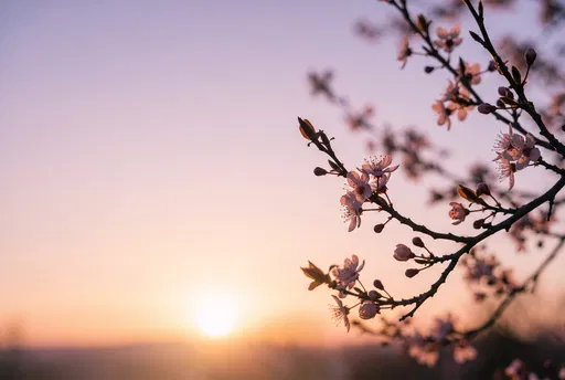 Spring Blossom Branches Against Pastel Sunset