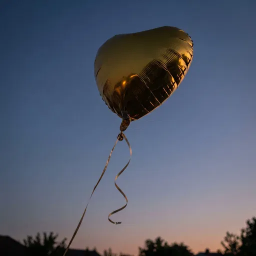 Gold Heart Balloon in Twilight Sky