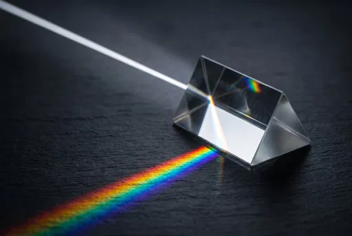 Glass Prism Refracting Light into Rainbow