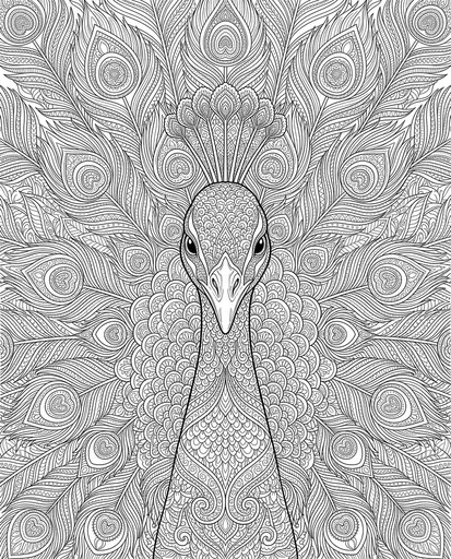 Intricate Symmetrical Peacock Adult Coloring Page