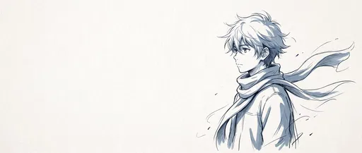 Anime Boy Sketch with Flowing Scarf