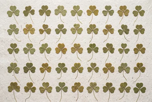 Pressed Shamrock Leaves on Textured Paper
