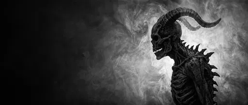 Monochrome Skeletal Demon Profile in Smoke