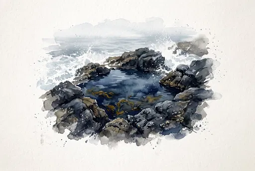 Watercolor Rocky Tidepool Illustration
