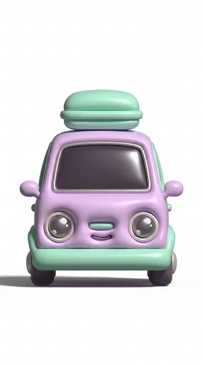 Cute 3D Pastel Minivan With Roof Box