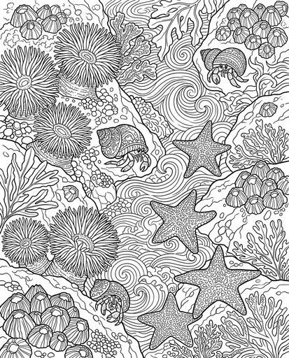 Tide Pool Marine Life Coloring Page