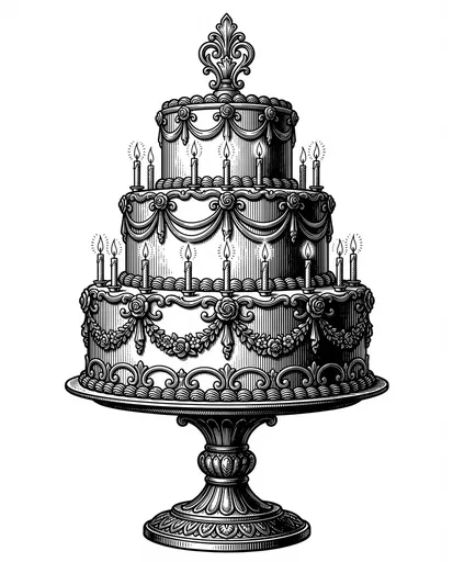 Vintage Engraving Three-Tier Birthday Cake