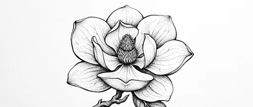 Stippled Ink Drawing of Magnolia Blossom