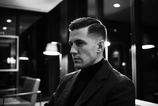 Monochrome Portrait of Man with Side Part