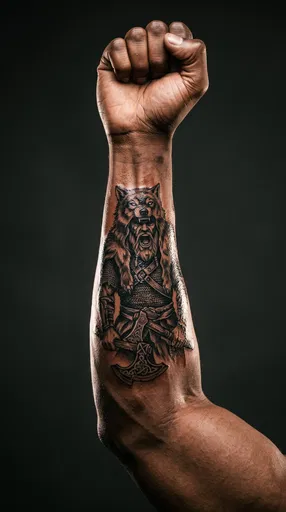 Muscular Forearm With Norse Berserker Tattoo