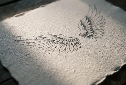 Fine Line Angel Wings Sketch on Paper
