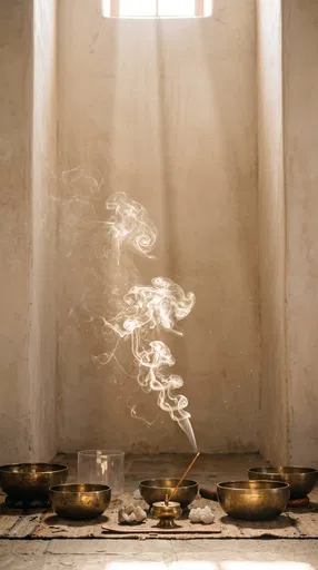 Incense Smoke and Singing Bowls in Sunlight