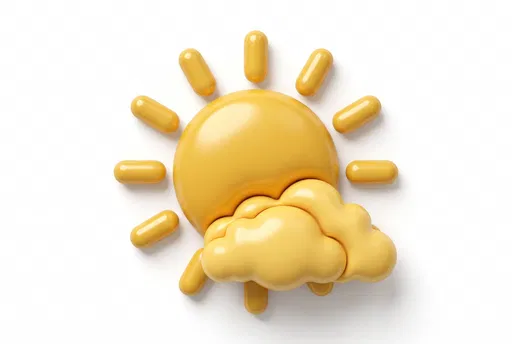 Glossy 3D Yellow Sun and Cloud Icon