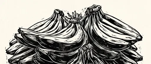 Black Linocut Print of Banana Clusters