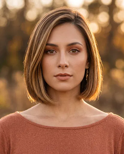 Woman With Caramel Blunt Bob Portrait