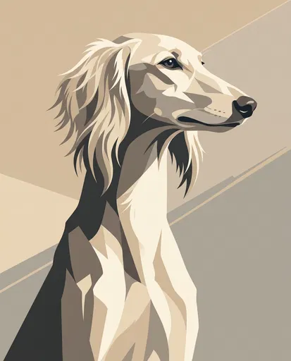 Geometric Vector Portrait of Cream Saluki Dog