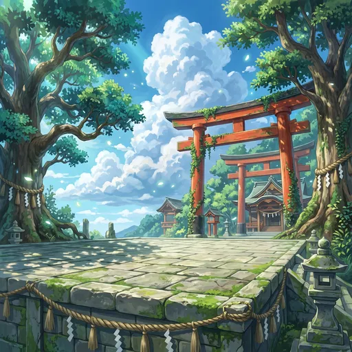 Anime Shrine Background With Stone Platform