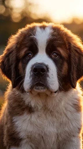 Fluffy Saint Bernard Puppy in Golden Light