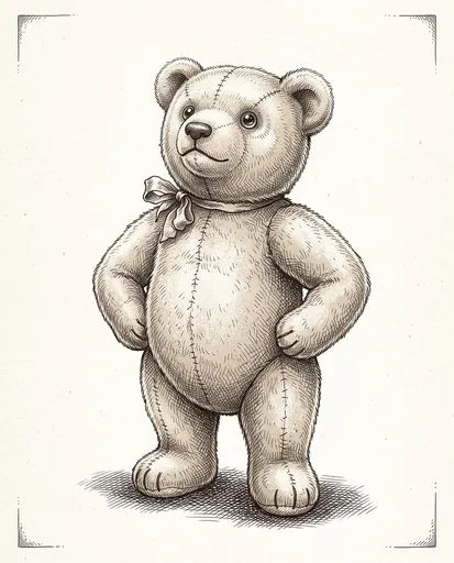 Vintage Ink Illustration of Proud Teddy Bear