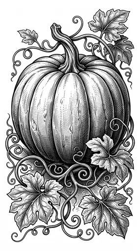 Vintage Engraved Pumpkin With Swirling Vines