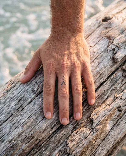 Man's Hand With Minimalist Finger Tattoo