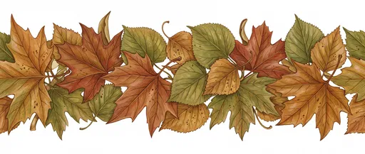 Illustrated Autumn Leaves Horizontal Border