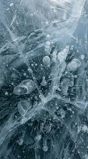 Frozen Glacial Lake Ice Texture with Bubbles