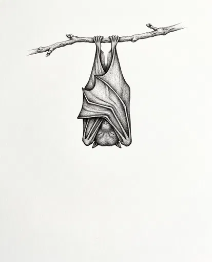 Stippled Ink Drawing of Sleeping Bat
