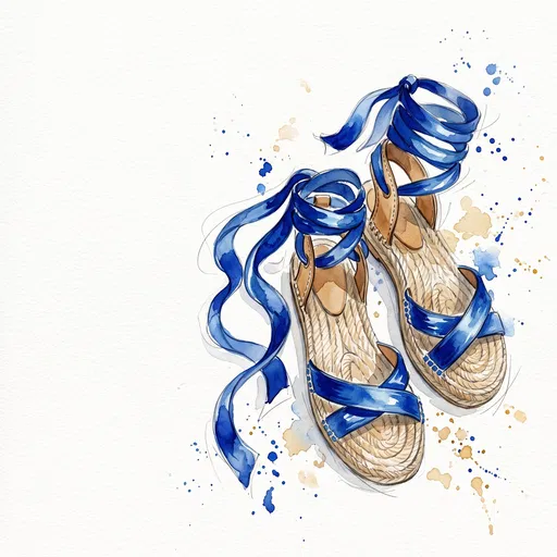 Watercolor Illustration of Blue Ribbon Sandals