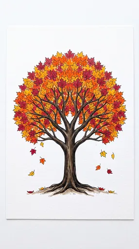 Symmetrical Autumn Maple Tree Marker Illustration