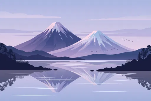 Pastel Vector Illustration of Twin Volcanoes