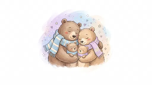 Whimsical Cartoon Bear Family Hugging Illustration