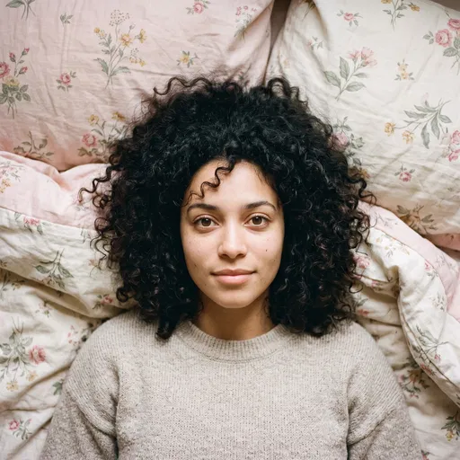 Woman Lying on Floral Pastel Bedding