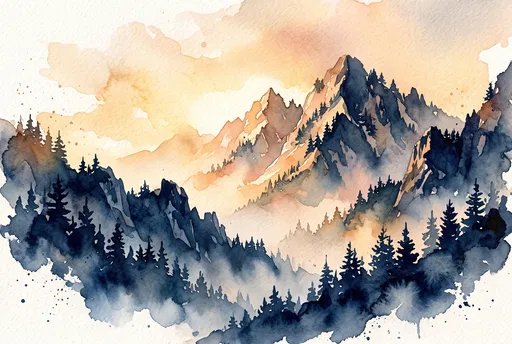 Watercolor Mountain Sunset Landscape Illustration