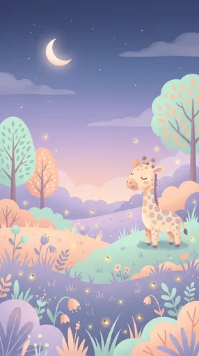 Sleepy Baby Giraffe in Pastel Meadow