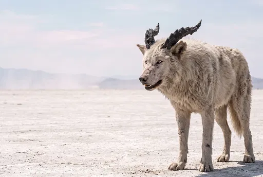 Horned Albino Wolf on Salt Flats