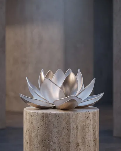Frosted Glass and Metal Lotus Sculpture