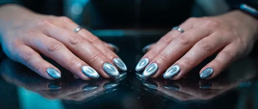 Close-up of Blue Magnetic Cat-Eye Nails