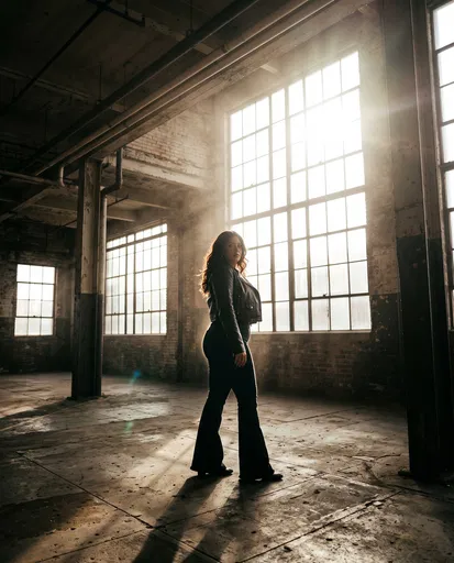 Woman in Black Jeans in Industrial Loft