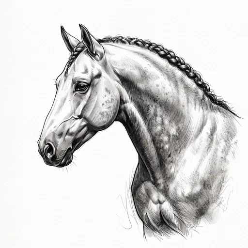 Monochrome Sketch of Braided Grey Horse