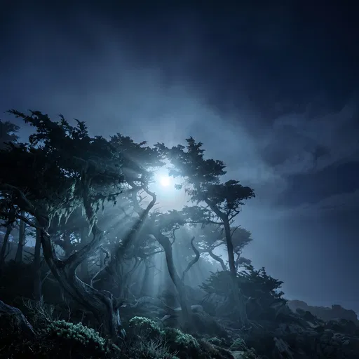 Moonlight Through Misty Cypress Grove