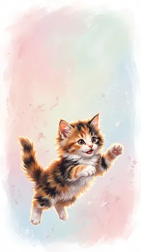 Playful Calico Kitten Jumping Illustration