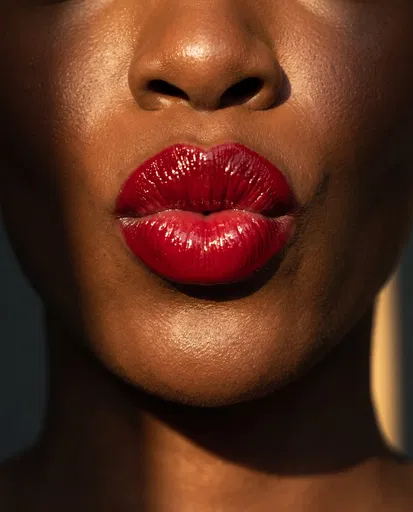 Close-Up of Glossy Red Pursed Lips