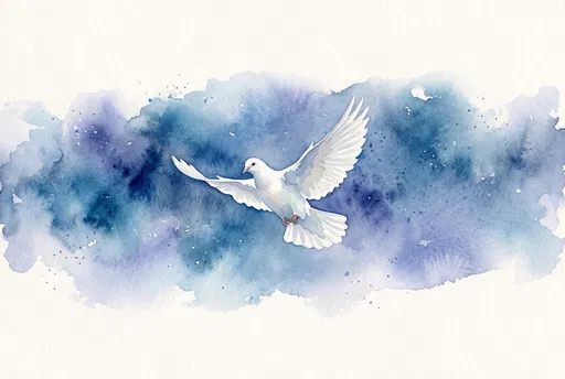 Watercolor White Dove in Blue Sky