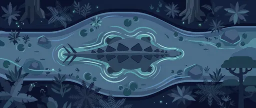 Top-Down Stegosaurus in Night River Illustration