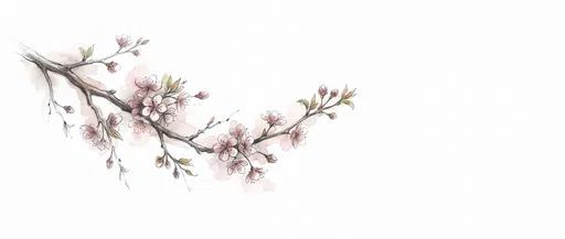Watercolor and Pencil Cherry Blossom Branch