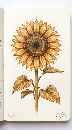 Colored Pencil Botanical Sketch of Sunflower