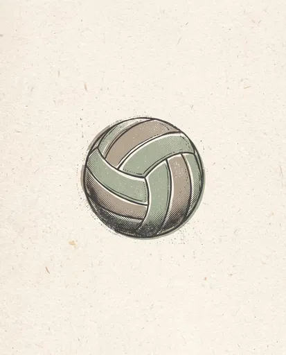 Vintage Screenprint Volleyball Illustration on Paper